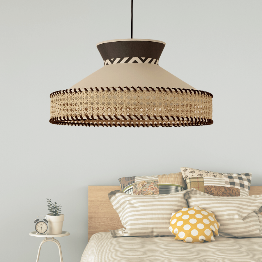 Mylamp Ece Siyah Krem ve Siyah Örgülü Doğal Hazeran Avize 50x30 cm