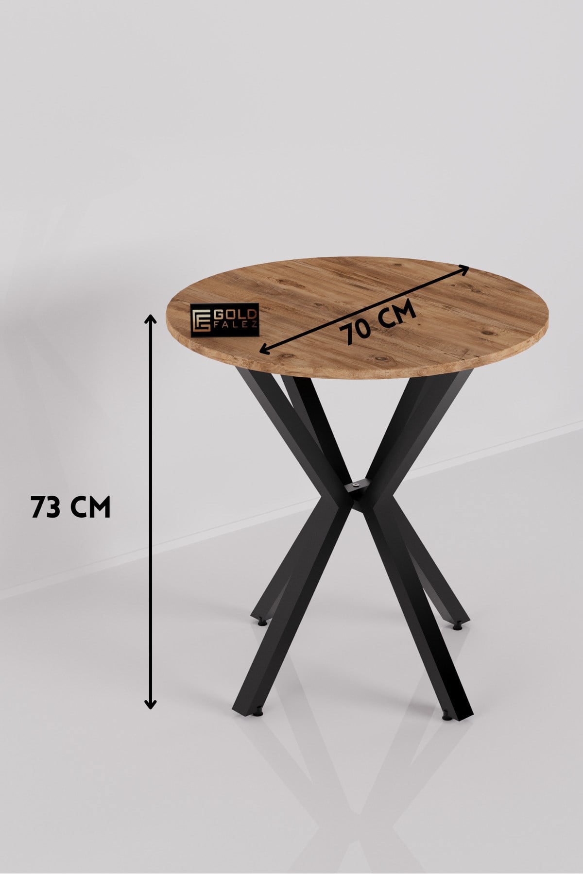 Reyo Falez 70 cm Yuvarlak Mutfak Masası Metal Ayaklı Modern Yemek Balkon Bahçe Kafe Masası Atlantik Çam 9820