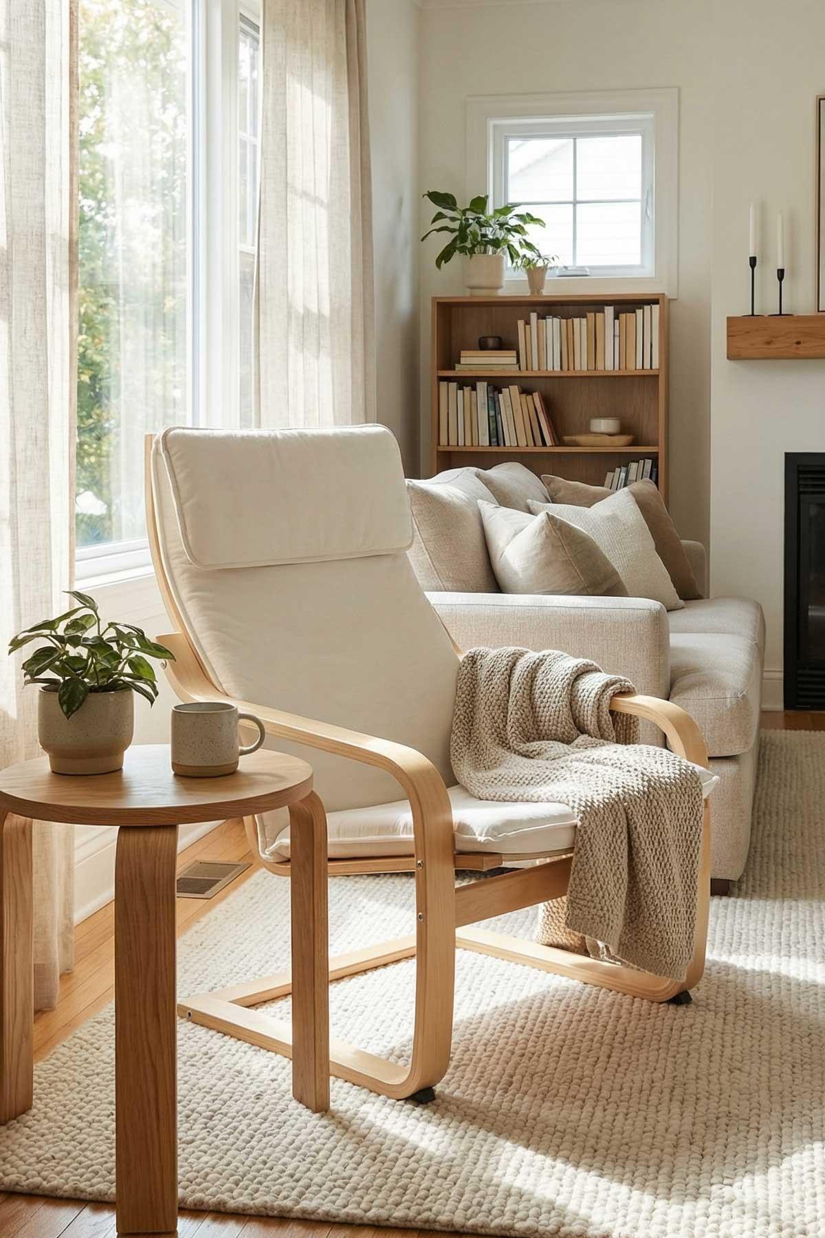 Mobildeco Yaylanır Dinlenme Koltuğu Ahşap Krem