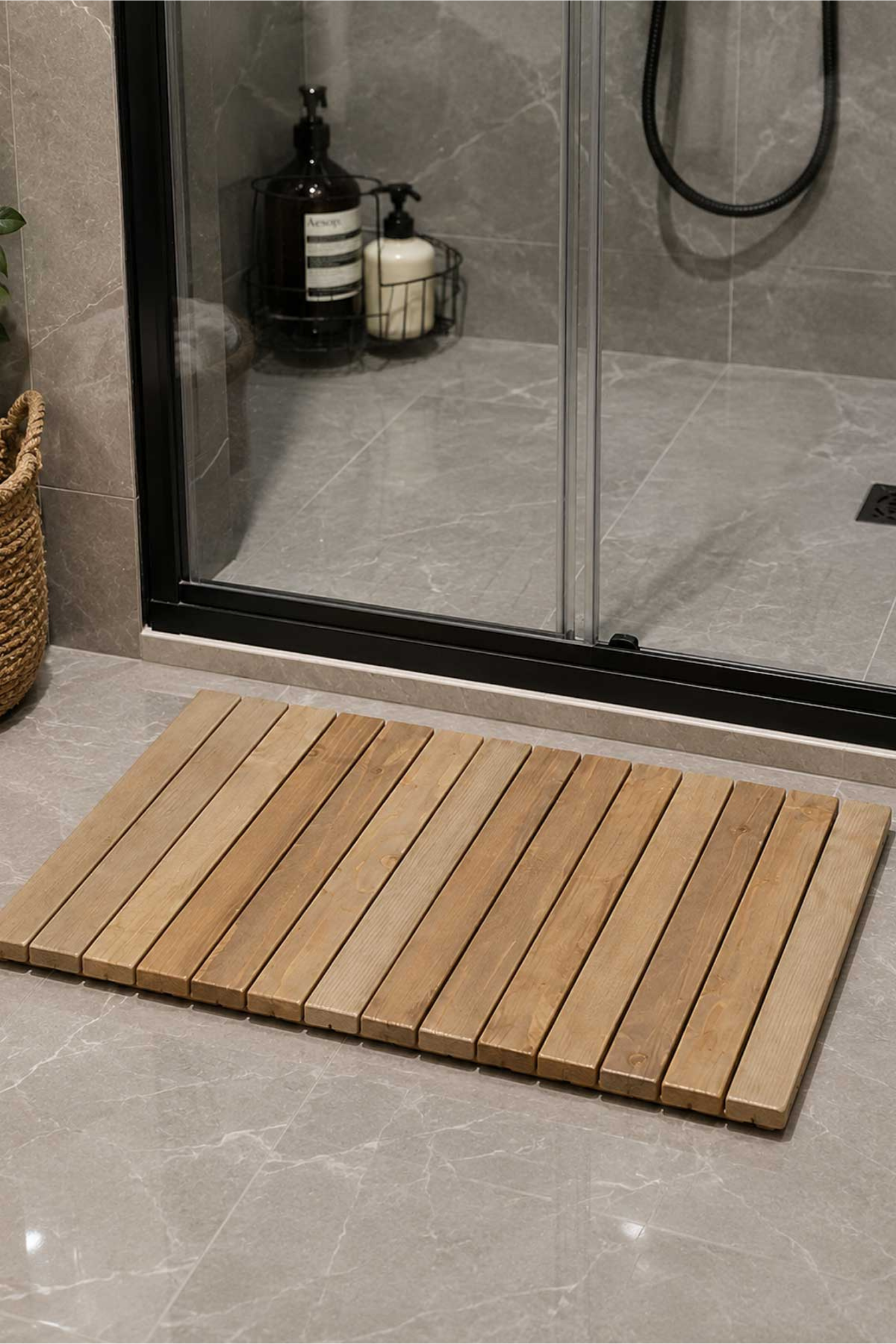 Reyo 40x50cm Ahşap İpli Banyo Paspası, Bahçe Balkon Paspası   