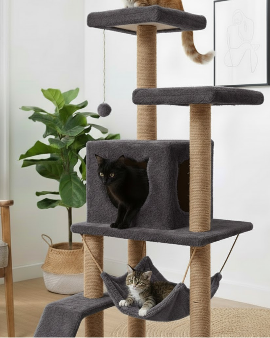 Reyo Pet S9 Kedi Tırmalama Kulesi Platformlu 124 cm Antrasit