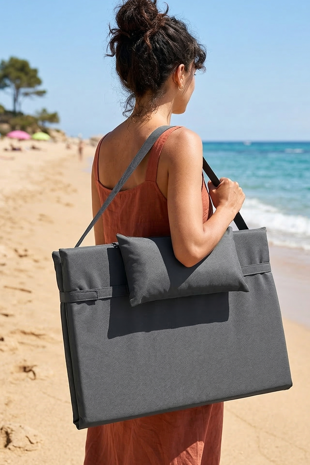 Bysay Taşınabilir Katlanır Plaj Havuz Minderi, Şezlong Minderi Kamp Yatağı Antrasit