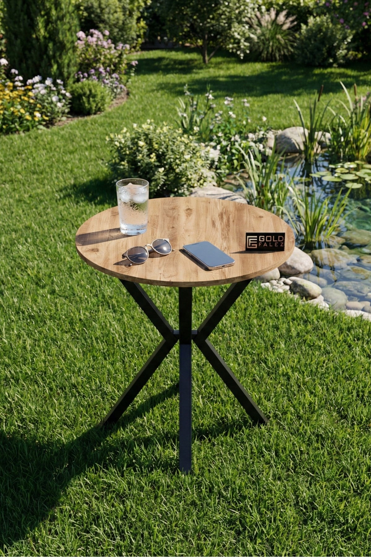 Reyo Falez 70 cm Yuvarlak Mutfak Masası Metal Ayaklı Modern Yemek Balkon Bahçe Kafe Masası Atlantik Çam 9820