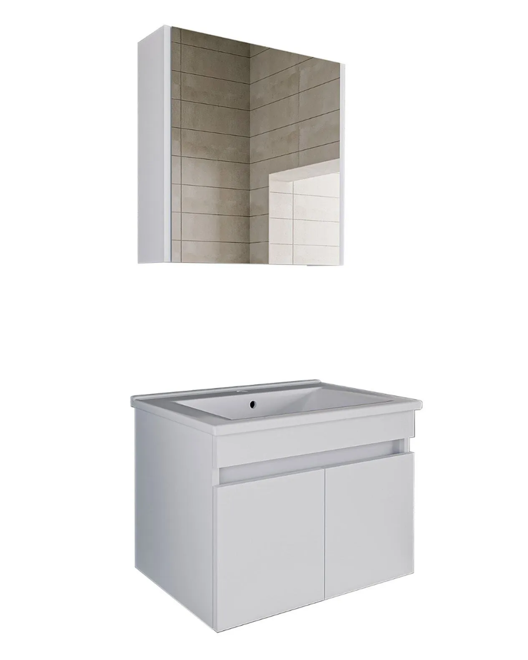 Roomart Al3 Ayaksız 2 Kapaklı Lavabolu Mdf 65 Cm Banyo Dolabı Aynalı Üst Dolabı Mat Beyaz