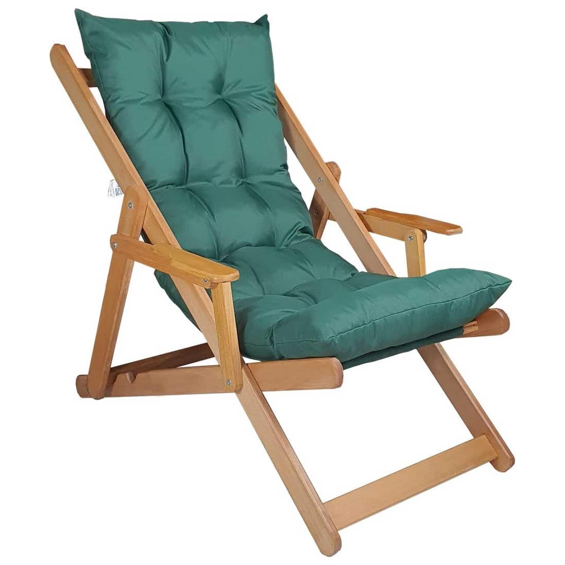 Bysay Puf Minderli Ahşap Kademeli Şezlong Bahçe&Balkon&Teras&Plaj Katlanır Şezlong Naturel Haki