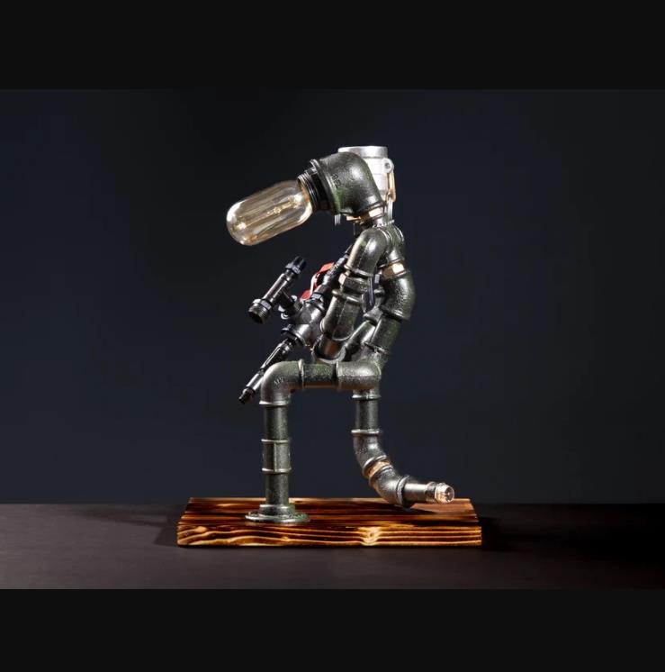 Rustik Atölye Sniper Masa Lambalı Lampenser İçki Musluğu Koyu Ceviz