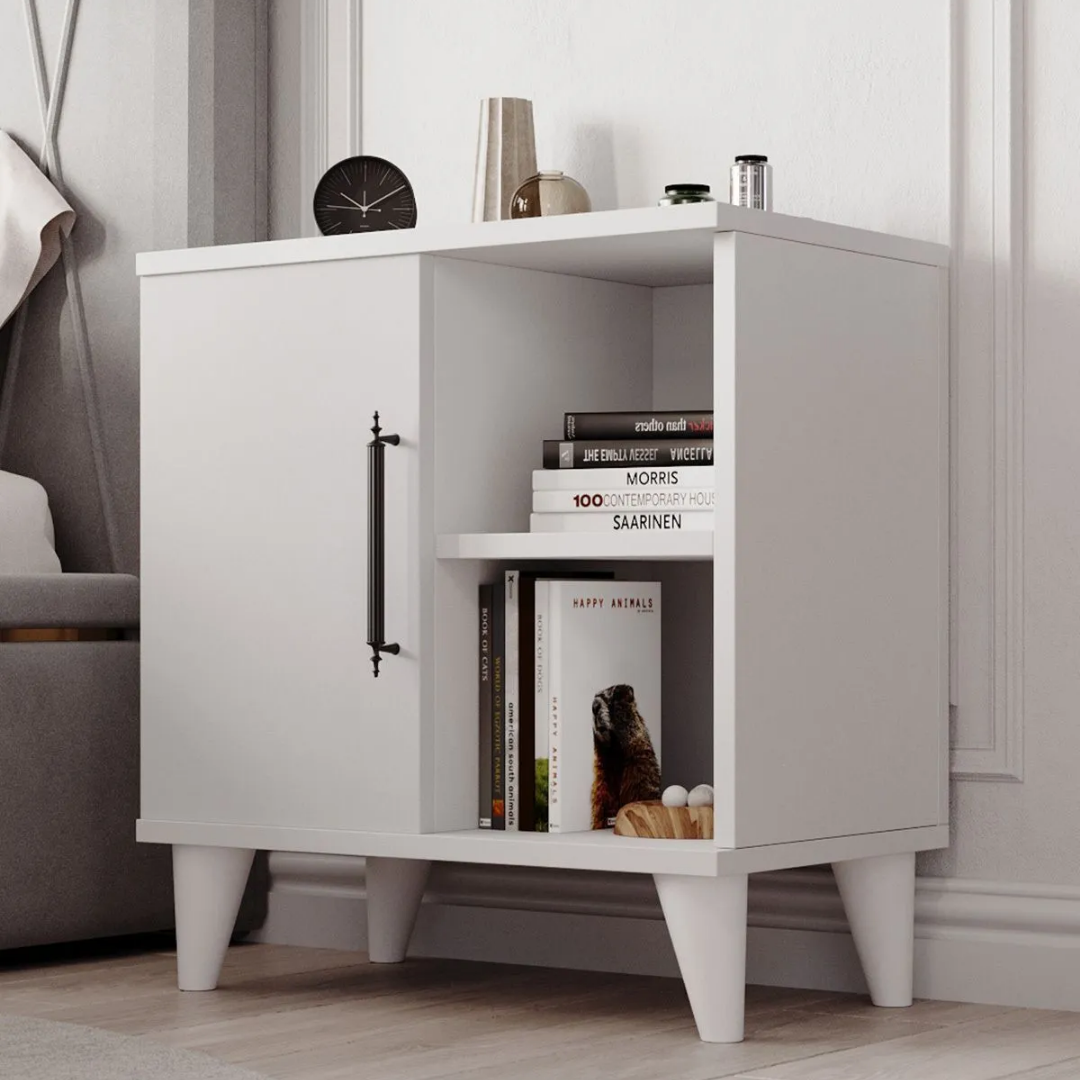 Enda Home Kommen Tek Kapaklı 2 Açık Bölmeli Komodin Beyaz