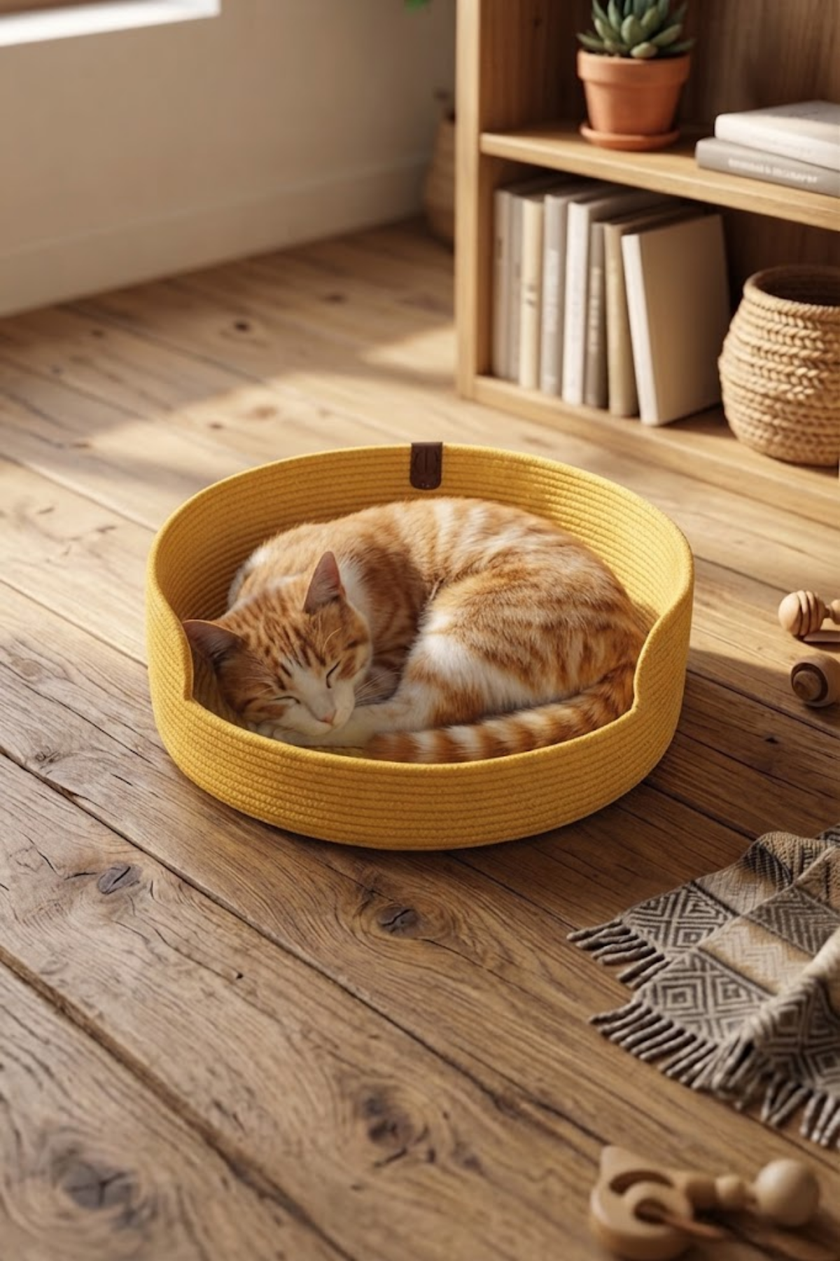 Reyo Pet El Yapımı Kedi ve Köpek Yatağı, %100 Pamuk İpli Evcil Hayvan Yatağı Sarı