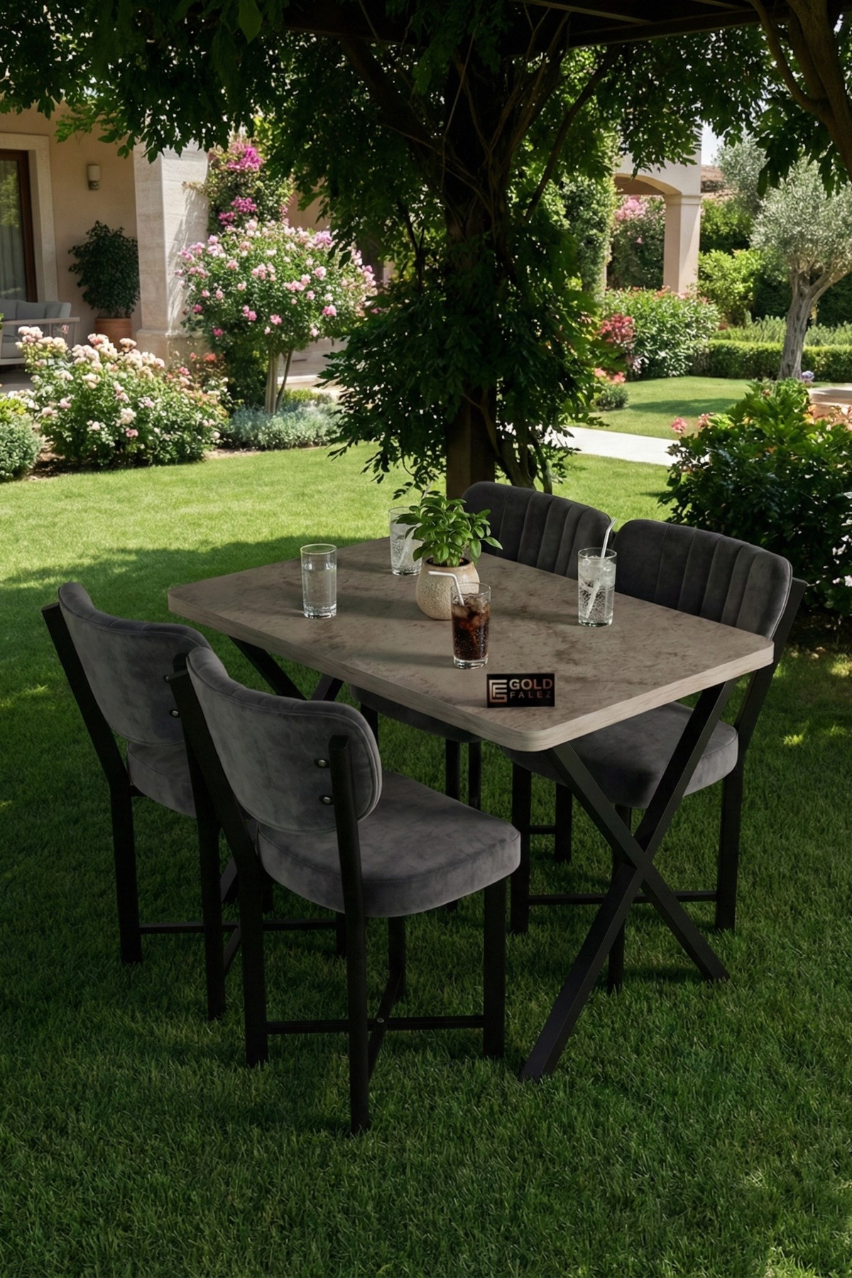Reyo Falez 110x70 cm Yemek Masası Modern Ahşap Görünümlü Mutfak Ofis Balkon Bahçe Kafe Masası Traverten 9831