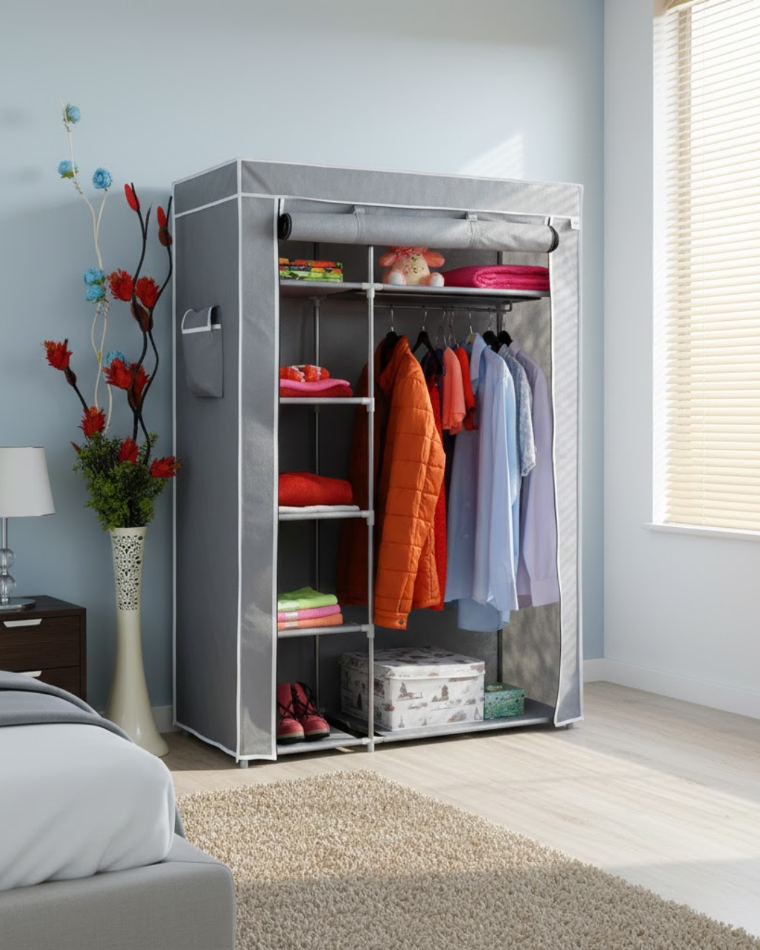 Reyo Prado Elit Yandan Raflı Çelik Profilli Bez Dolap