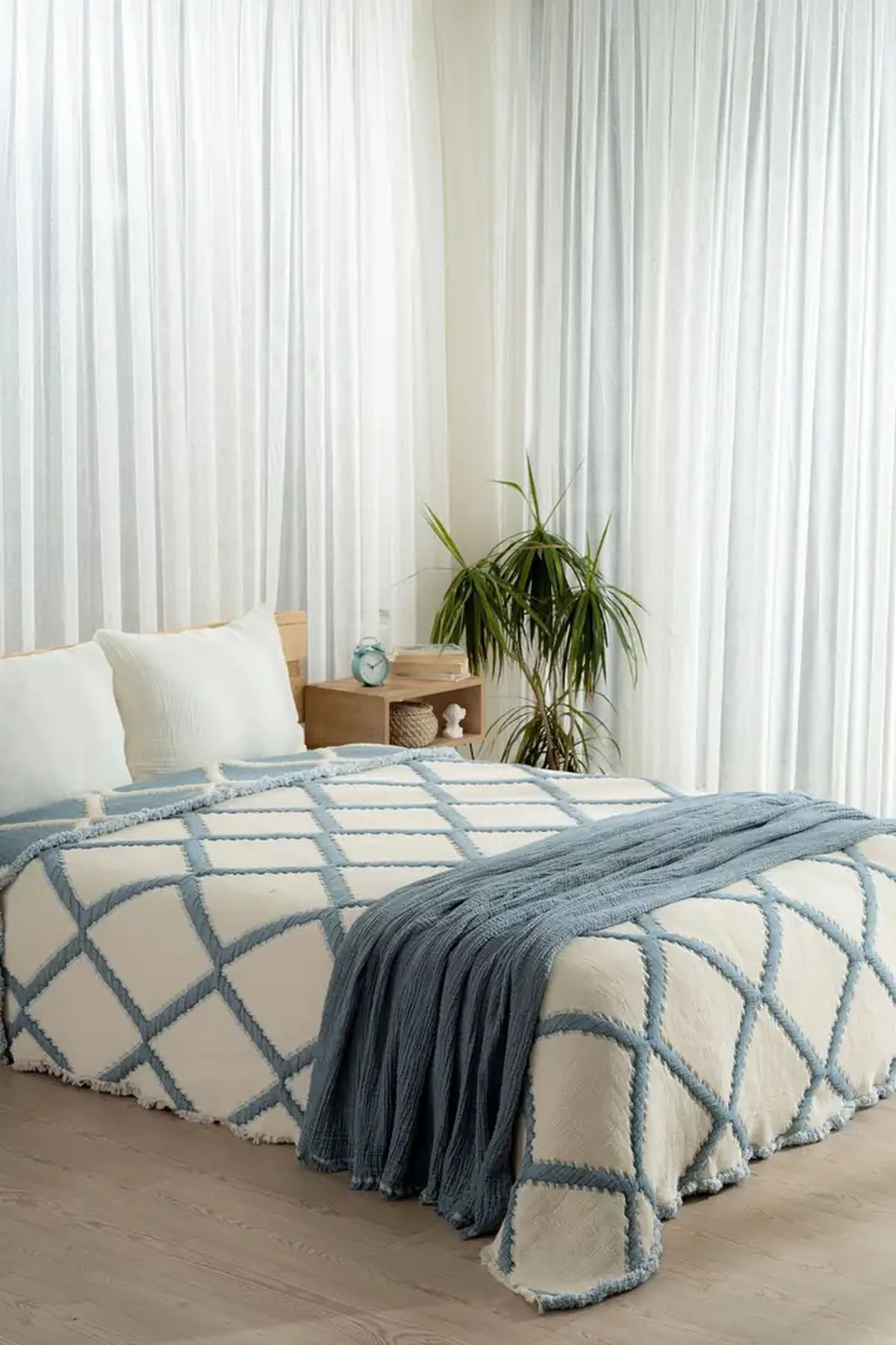 Mylasa Home Müslin 7 Katlı Baklava Desenli (Jakarlı) Yorgan Çift Kişilik 240x260cm Petrol