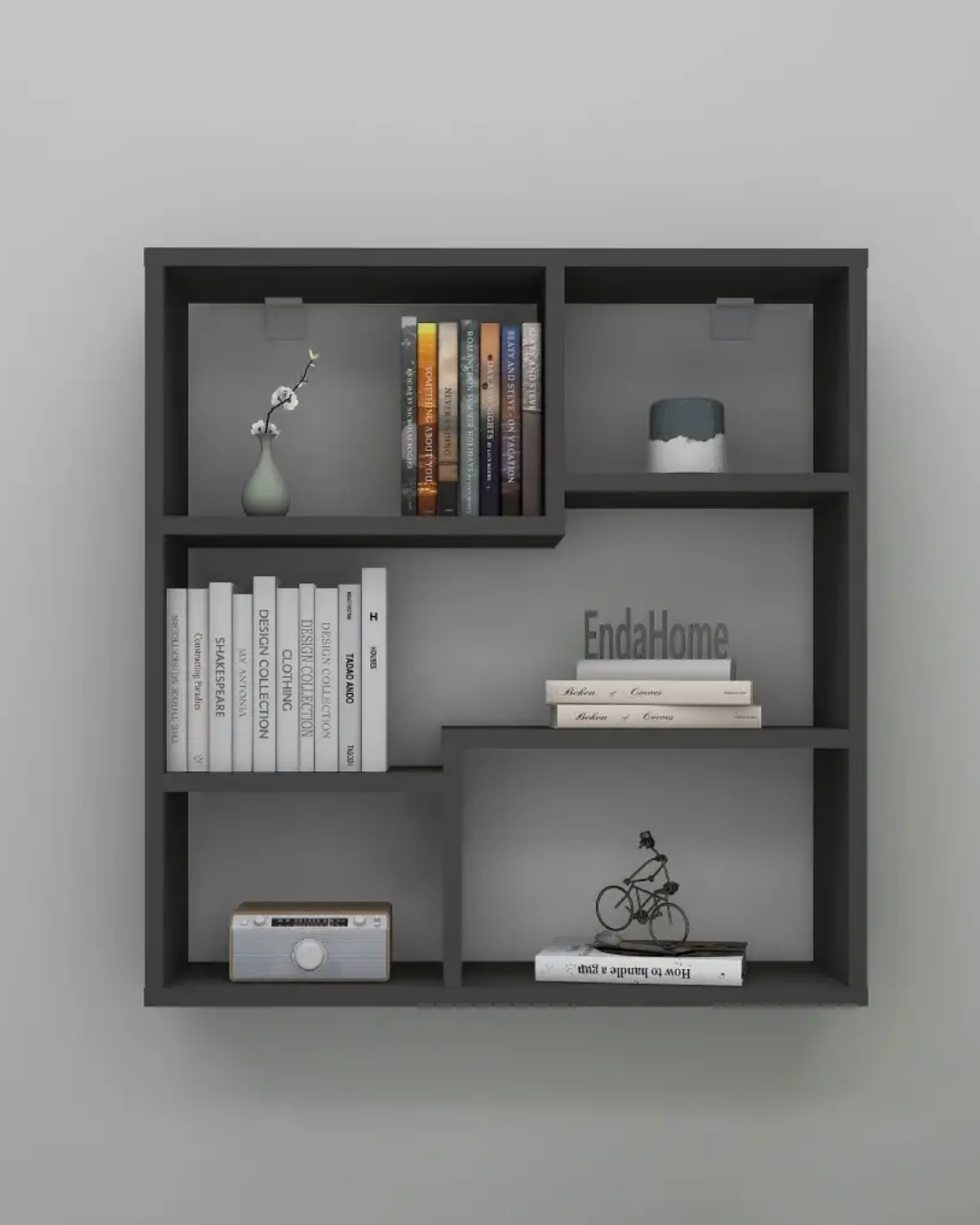 Enda Home Myra09 5 Bölmeli Modern Duvar Rafı, Mutfak Rafı Siyah