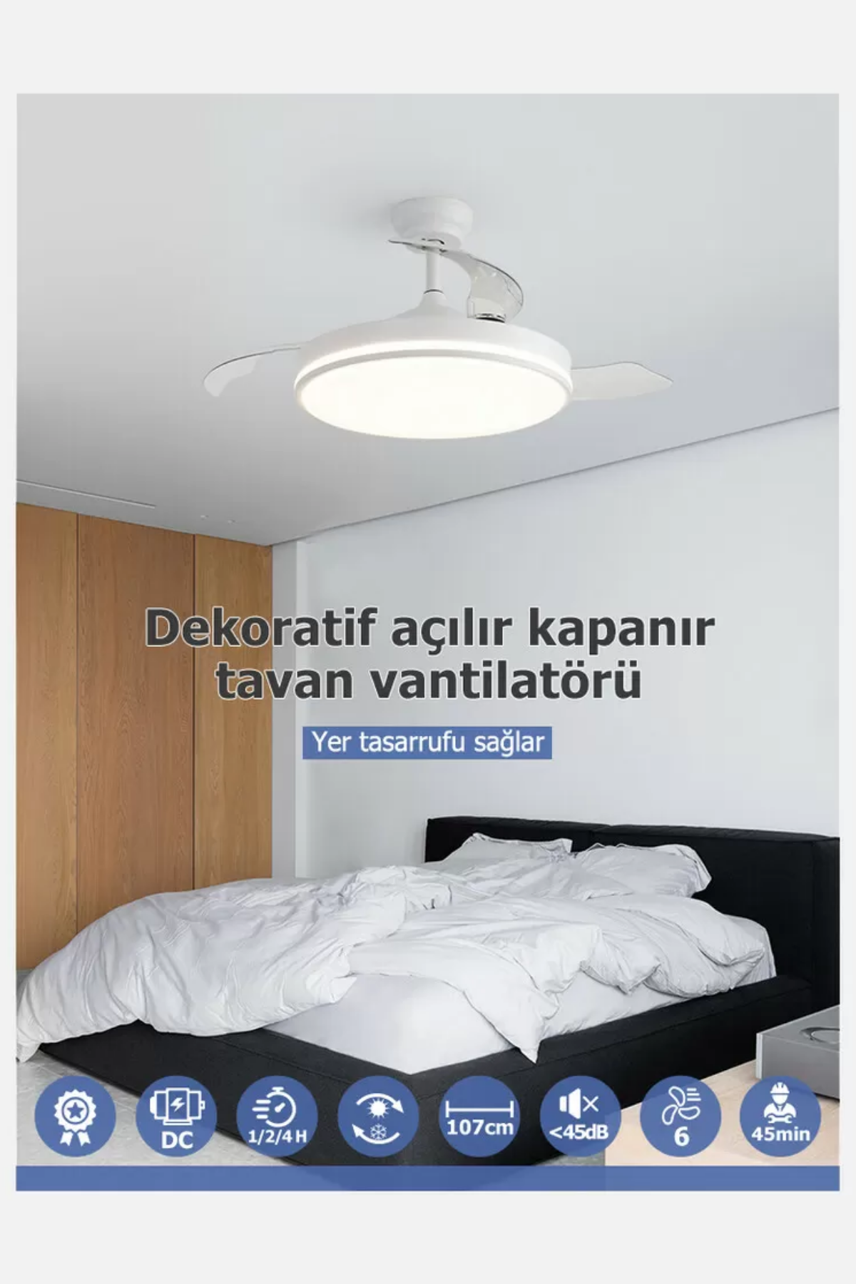 Dlc Espero 25W Bakır Motor Led Beyaz Tavan Vantilatörü 106cm