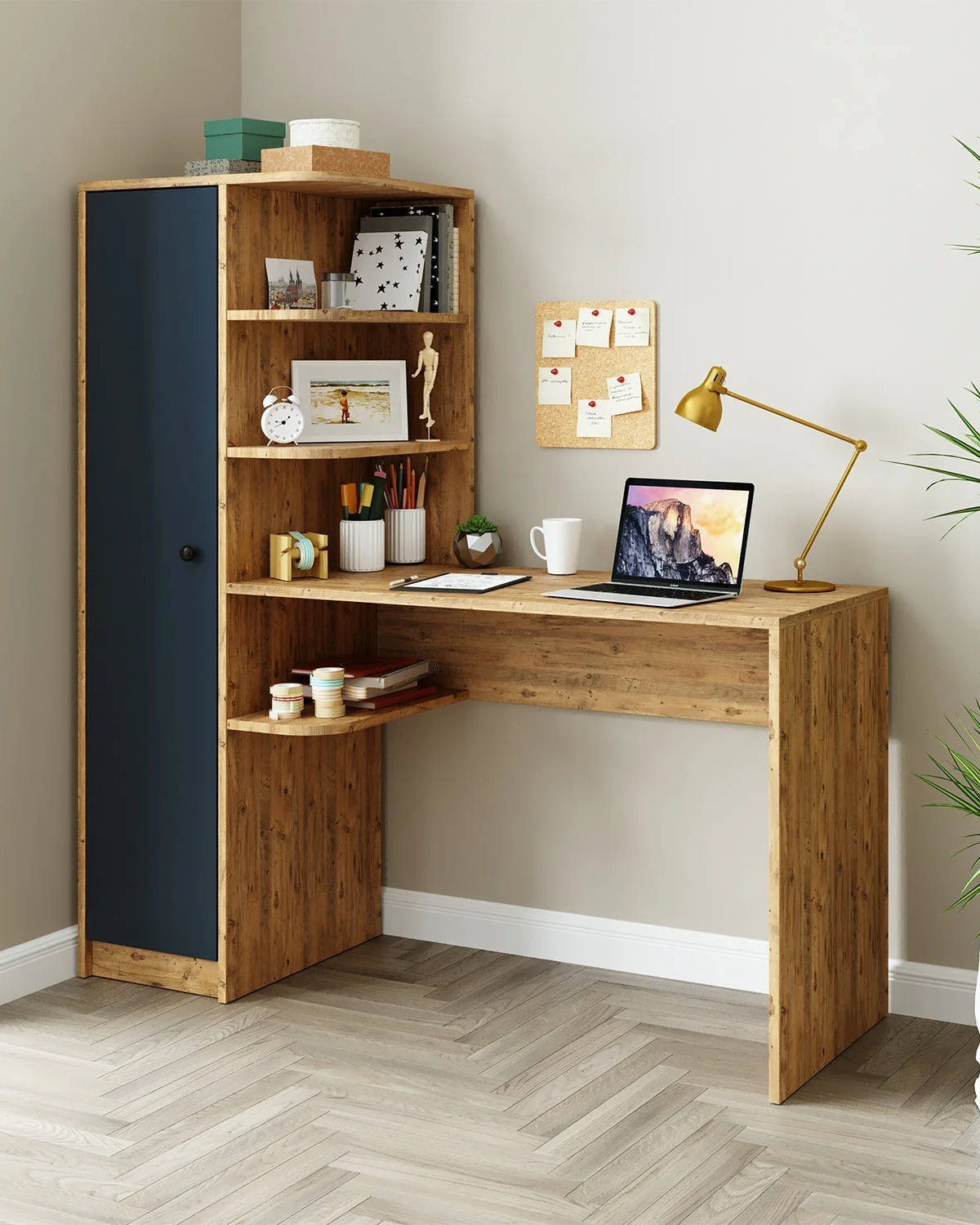 Roomart Raflı Çalışma Masası, Çalışma Ofis Masası Sol Dolaplı Atlantik Çam - Antrasit