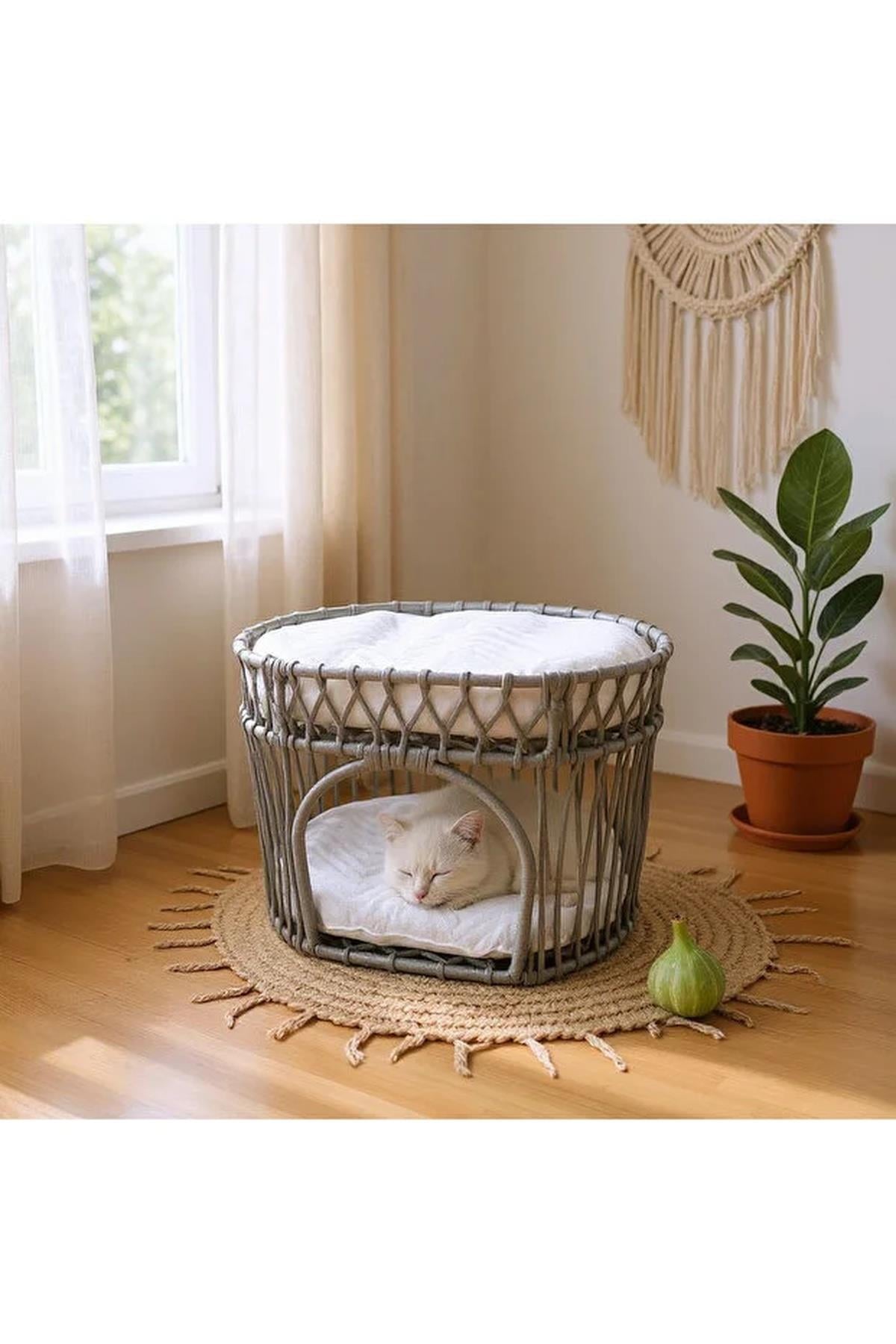 Tasaryum Çift Katlı Kedi Yatağı Kedi Ranzası, İskandinav Kedi Evi Gri
