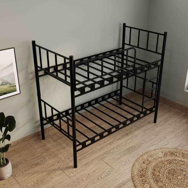 Reyo Zambak Genç Çocuk Yatak Odası Beyaz Metal Siyah Ranza 90X200