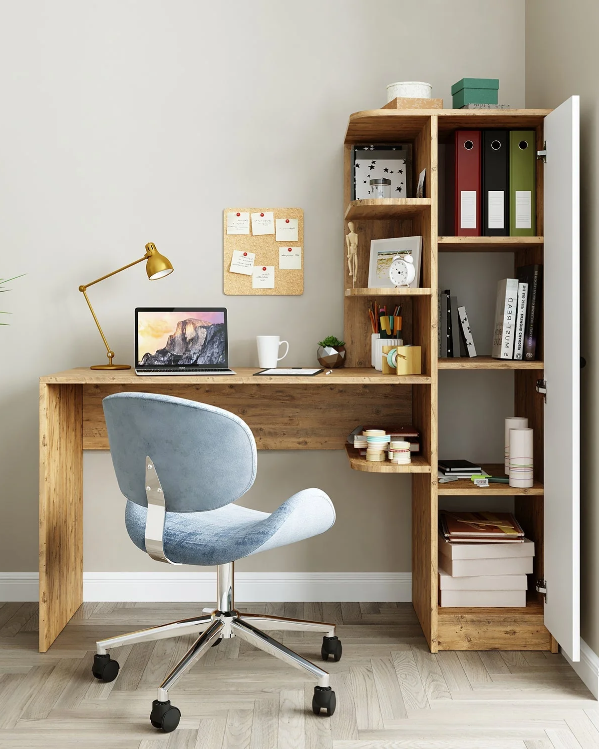 Roomart Roma Raflı Çalışma Masası, Çalışma Ofis Masası Sağ Atlantik Çam