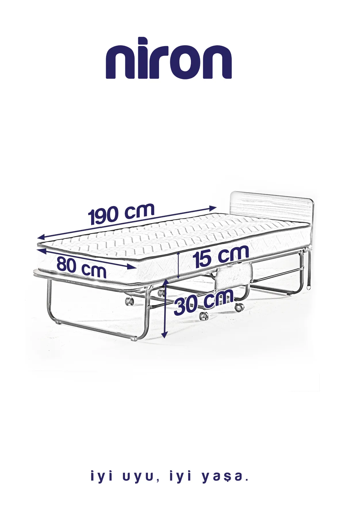 Niron Katlanır Yatak | 80x190 Cm Katlanabilir Portatif Karyola Ve Ortopedik Yaylı Yatak