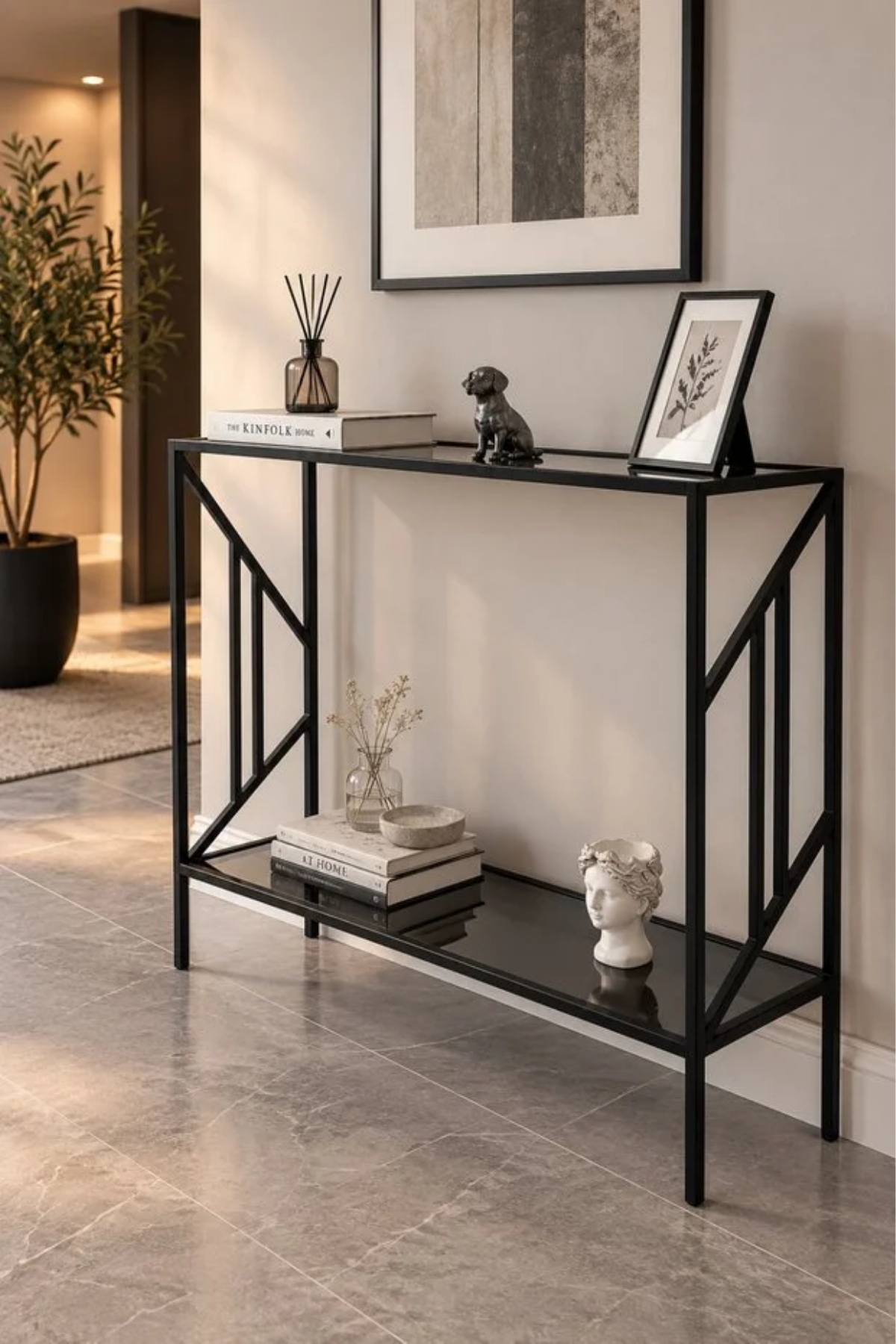 Reyo Zentina Siyah Çerçeveli Füme Camlı Modern Antre Dresuarı 100 cm