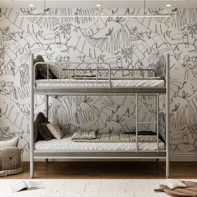 Reyo Melis Çift Katlı Metal Gri Ranza ve Karyola 90x190