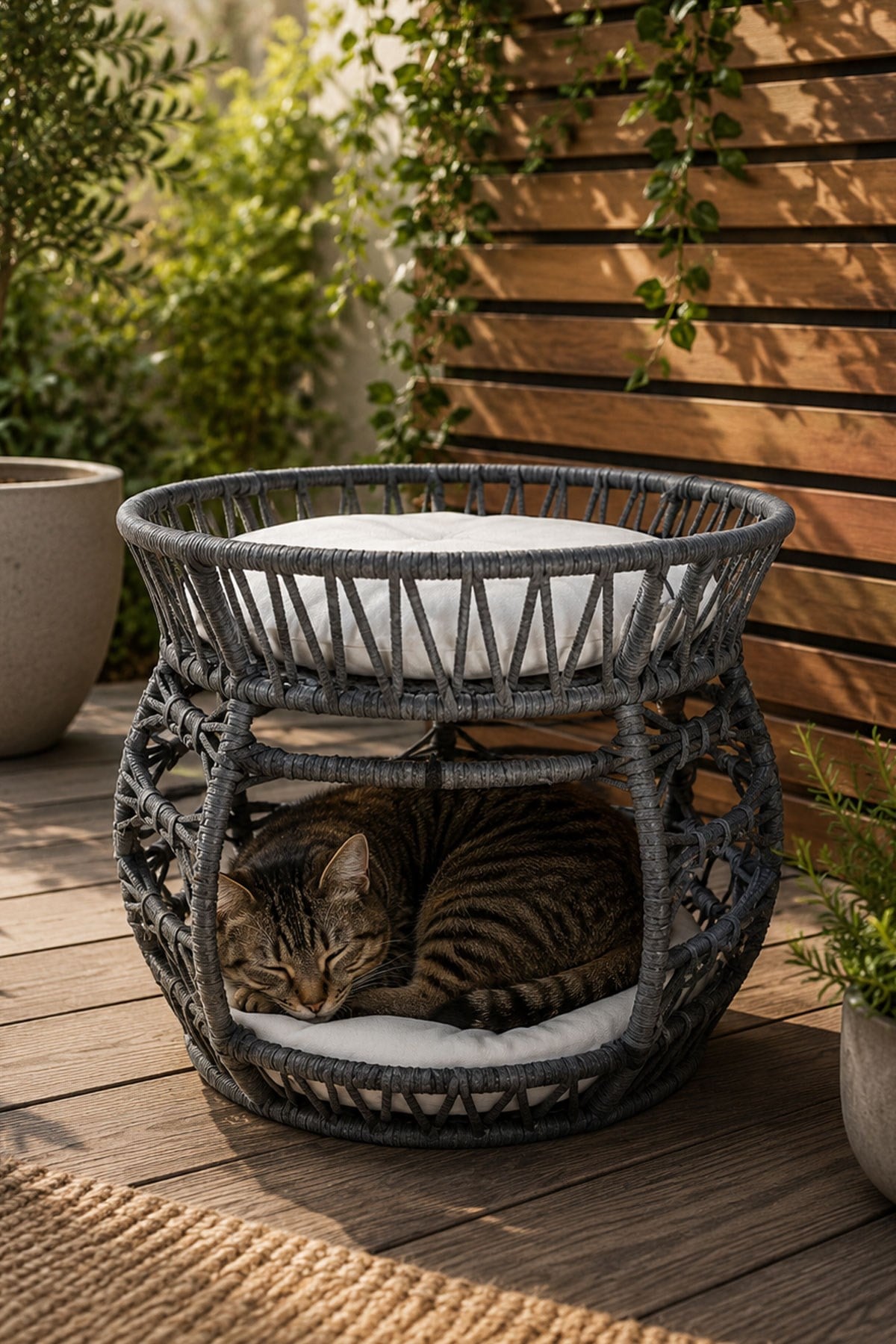 Reyo Pet Lüxperi Bombeli Kedi Ranzası 2 Katlı Kedi Yatağı Gri