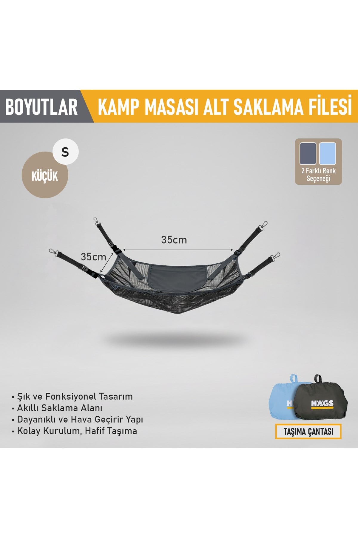 Haegs Masa Altı Saklama Filesi, Kamp Piknik Outdoor, Masa Altı Kamp Masa Altı Filesi S / 35x35cm - Mavi