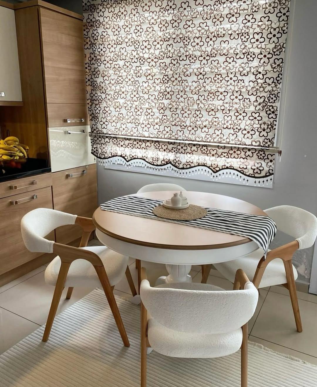 Reyo 100cm Açılır Yuvarlak Baba Ayaklı Yemek Masası Beyaz-Naturel