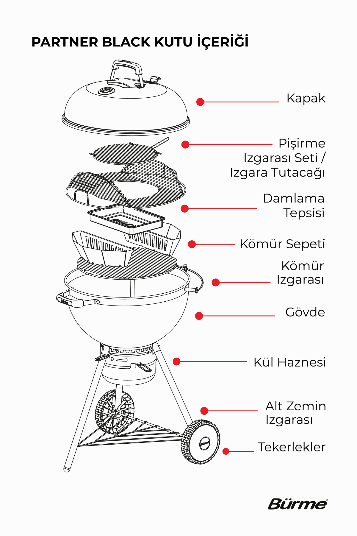 Bürme Partner 55.00 Black Profesyonel Kömürlü Barbekü