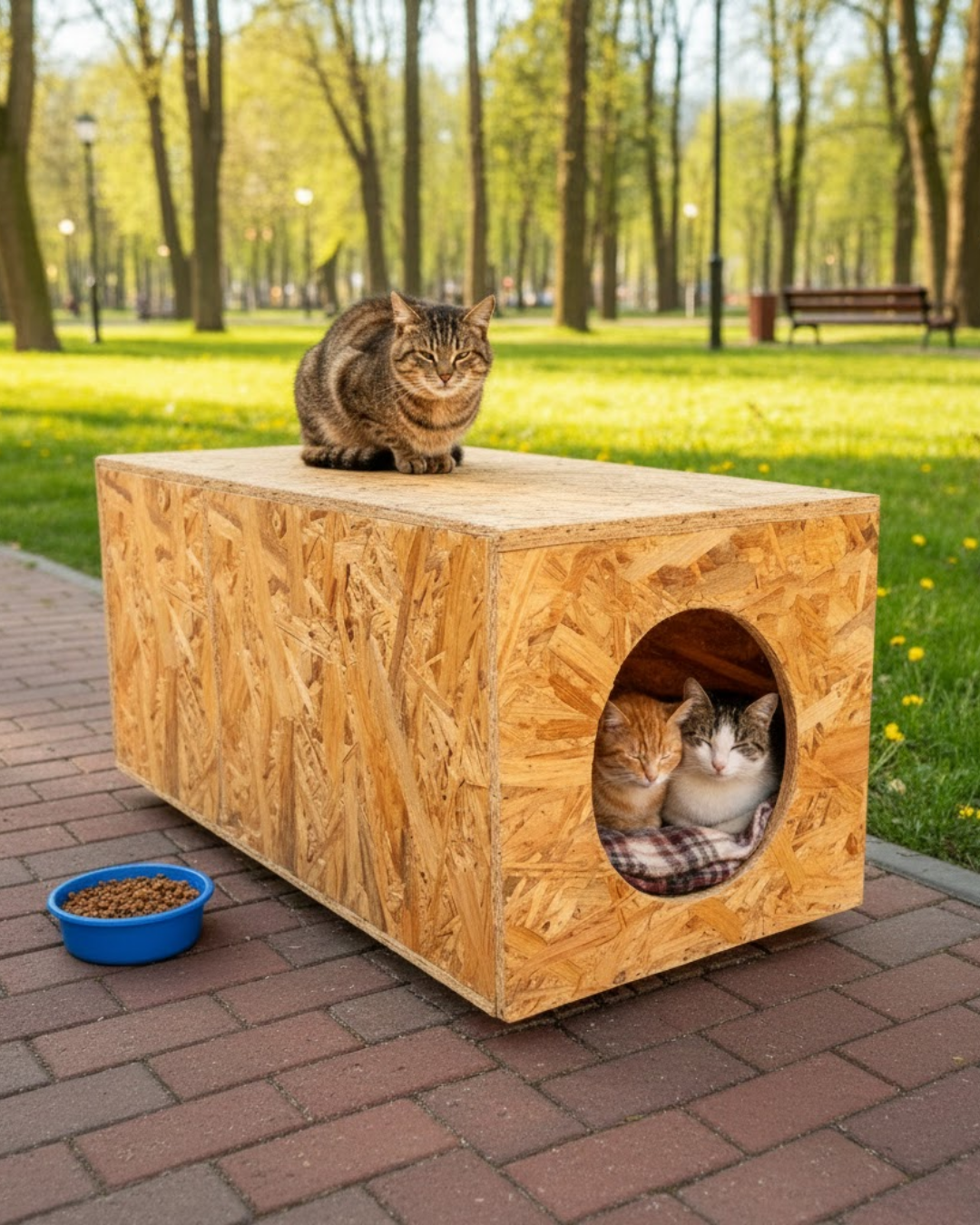 Melada Kedi Evi Dış Ortam Uygun Ahşap Kedi Evi OSB 60x40x40 cm MLD0CAT44