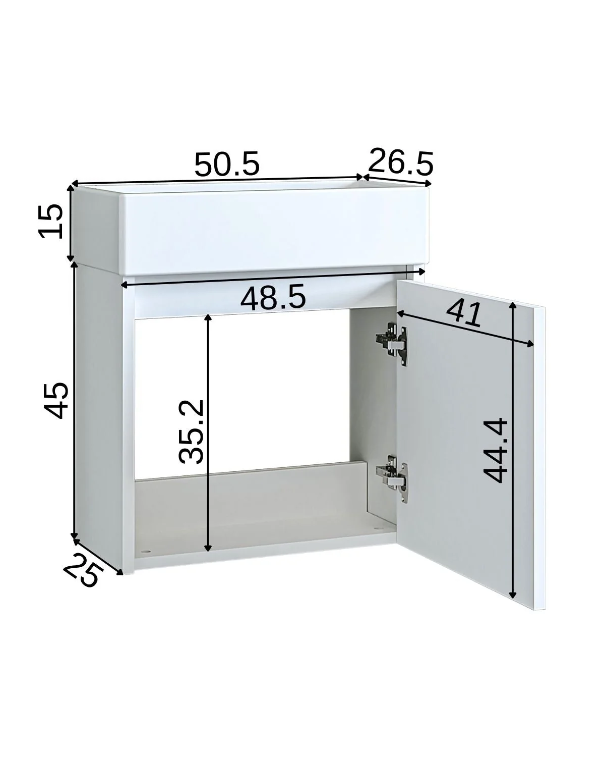 RoomArt Ayaksız Tek Kapaklı Lavabolu Beyaz 50 Cm Banyo Dolabı Mat Beyaz