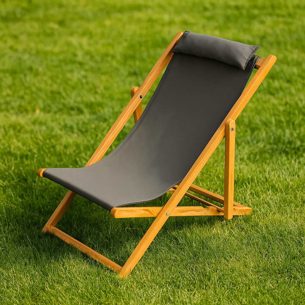 Bysay Ahşap Katlanabilir Kademeli Şezlong Plaj Bahçe Teras Balkon Sandalyesi Koltuğu Antrasit