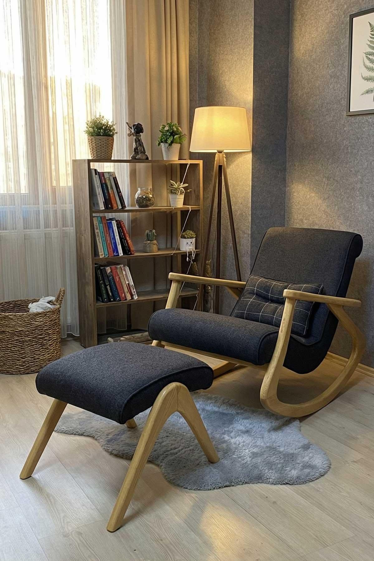 Asedia Ekol Naturel Antrasit Gri Dişbudak Sallanan Sandalye Dinlenme Emzirme Baba Tv Okuma Uzanma Koltuğu ESS