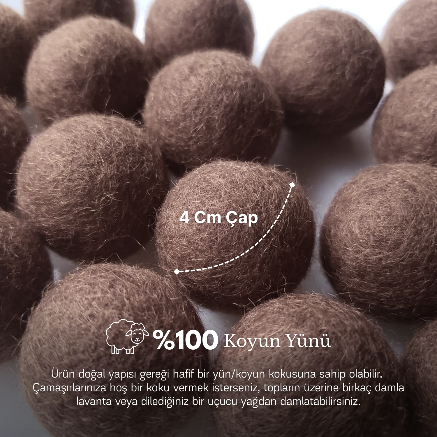 Reyo %100 Saf Yün Kurutma Makinesi Topu 3'lü Set - L Boy Kahverengi - Kimyasalsız Doğal Yumuşatıcı ve Antistatik Etki