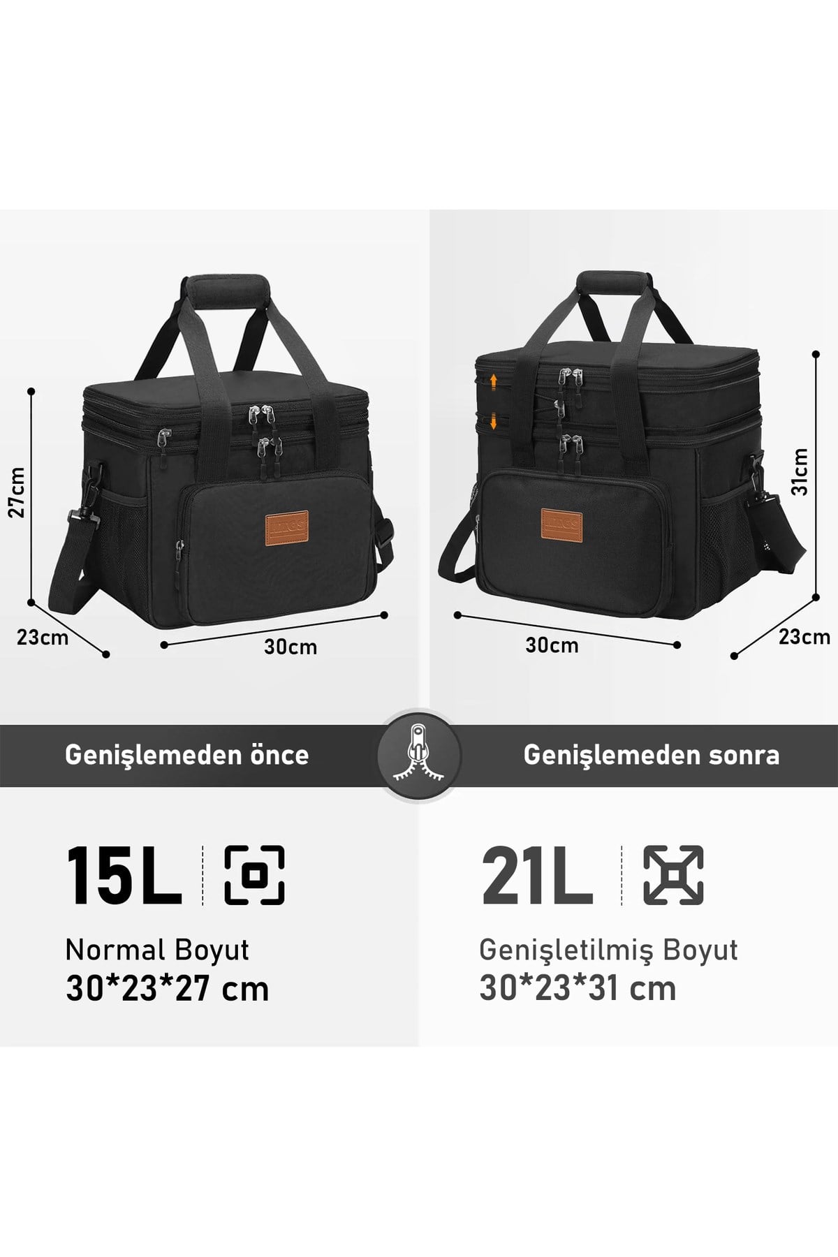 Haegs Körüklü Termal Termos Çanta, Çift Bölmeli, Yalıtımlı Beslenme Çantası, Soğutucu Buzluk Yemek Taşıma Çantası 21L - Siyah