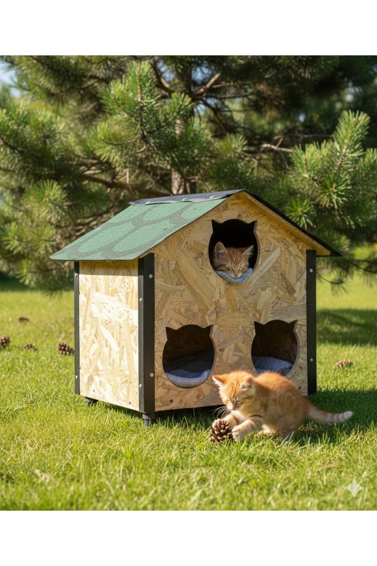 Msay 3 Bölmeli Kedi Barınağı, Sokak Hayvanları İçin Kedi Barınağı, OSB Şıngıol Çatılı Su ve Rüzgar Geçirmez Kedi Evi (Demonte Gönderim)