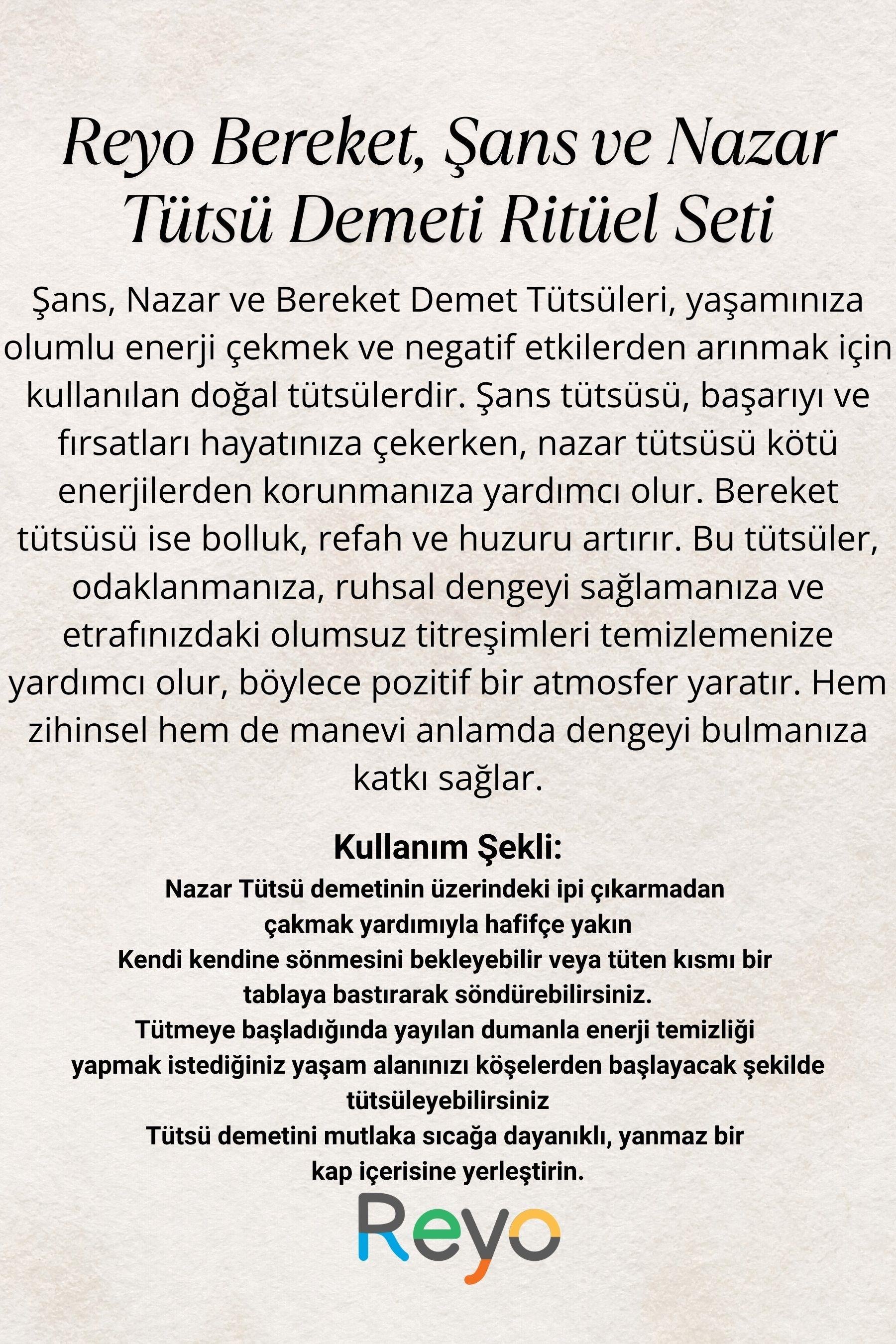 Reyo Nazar, Bereket, Şans Tütsü Demeti Ritüel Set + Deniz Kabuğu + 2 Palo Santo