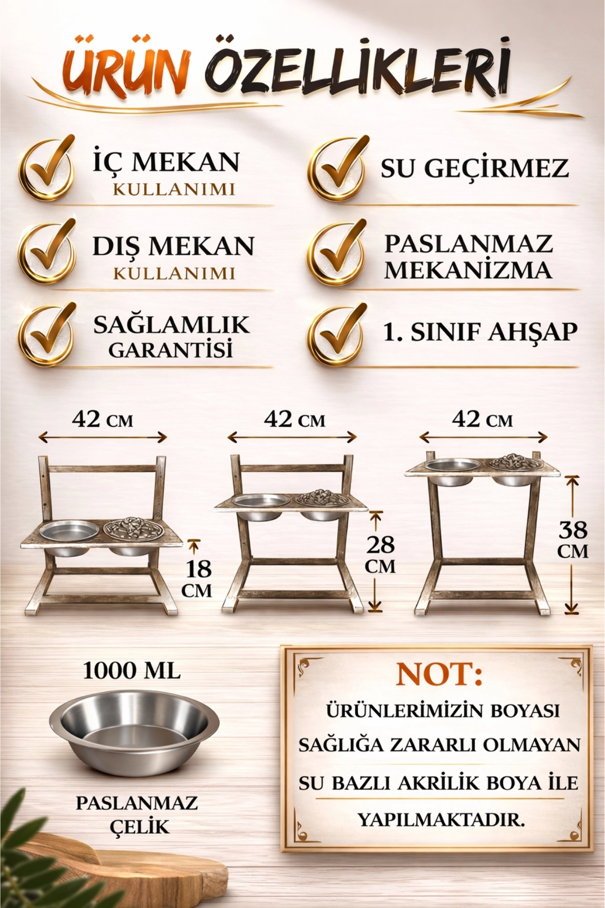 Reyo OK-AY Store Aybisev Büyük ve Orta Boy Köpekler İçin Ayarlanabilir 3 Yükseklikli Paslanmaz Çelik Mama ve Su Kabı Standı Gri-Beyaz