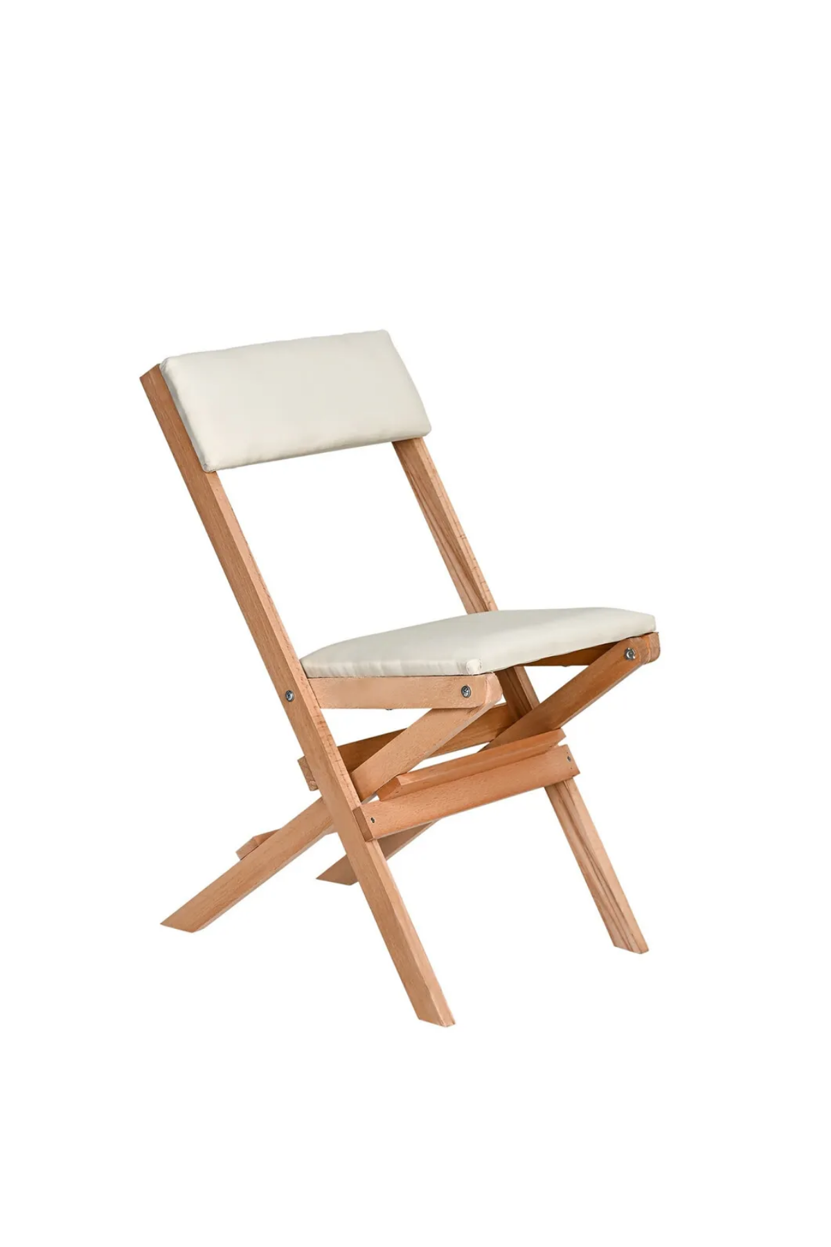 BySay Ahşap Katlanır Döşeme Minderli 3'lü Bistro Set Bahçe Takımı Naturel Krem