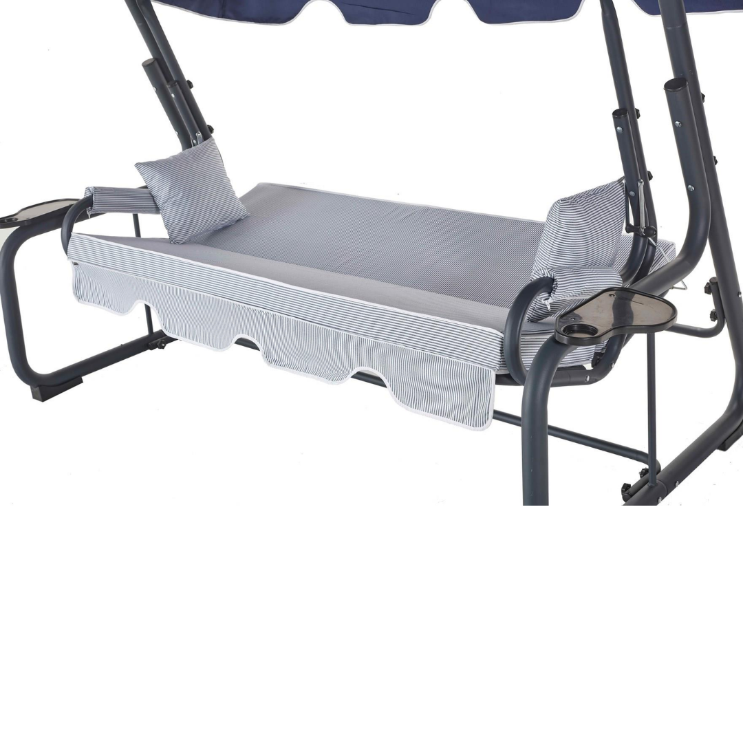 Erinöz Rubus 4 Kişilik Bahçe Balkon Teras Salıncağı - Minder: Lacivert Çizgili Tente: Lacivert