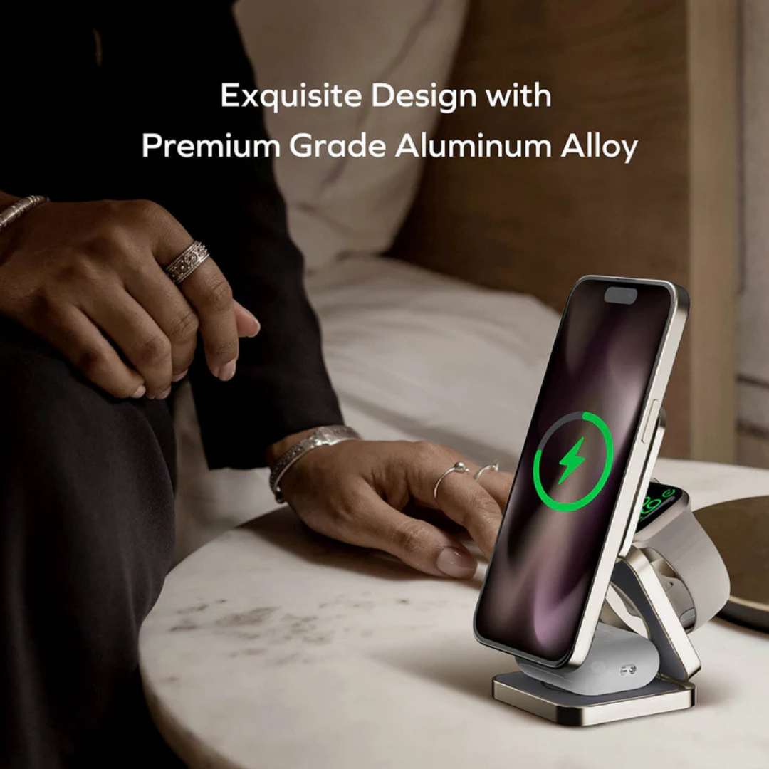 Momax Q2.Mag 3'ü 1 Arada Katlanabilir Qi2 15W Manyetik Kablosuz Şarj Standı