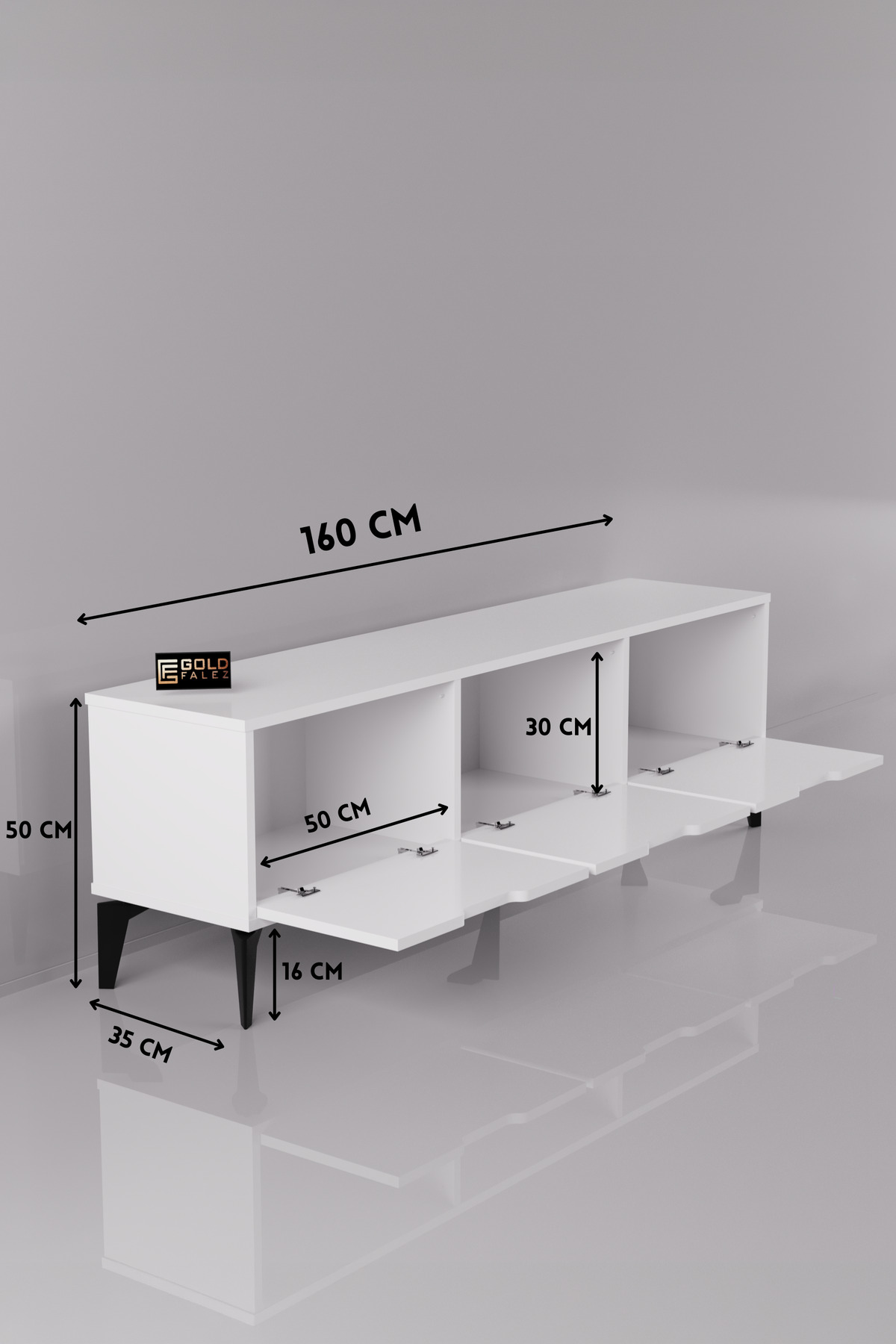 Reyo Falez Royal TV Sehpası 160 cm TV Ünitesi Kapaklı Modern Şık Minimal Salon Konsolu 5091 Beyaz