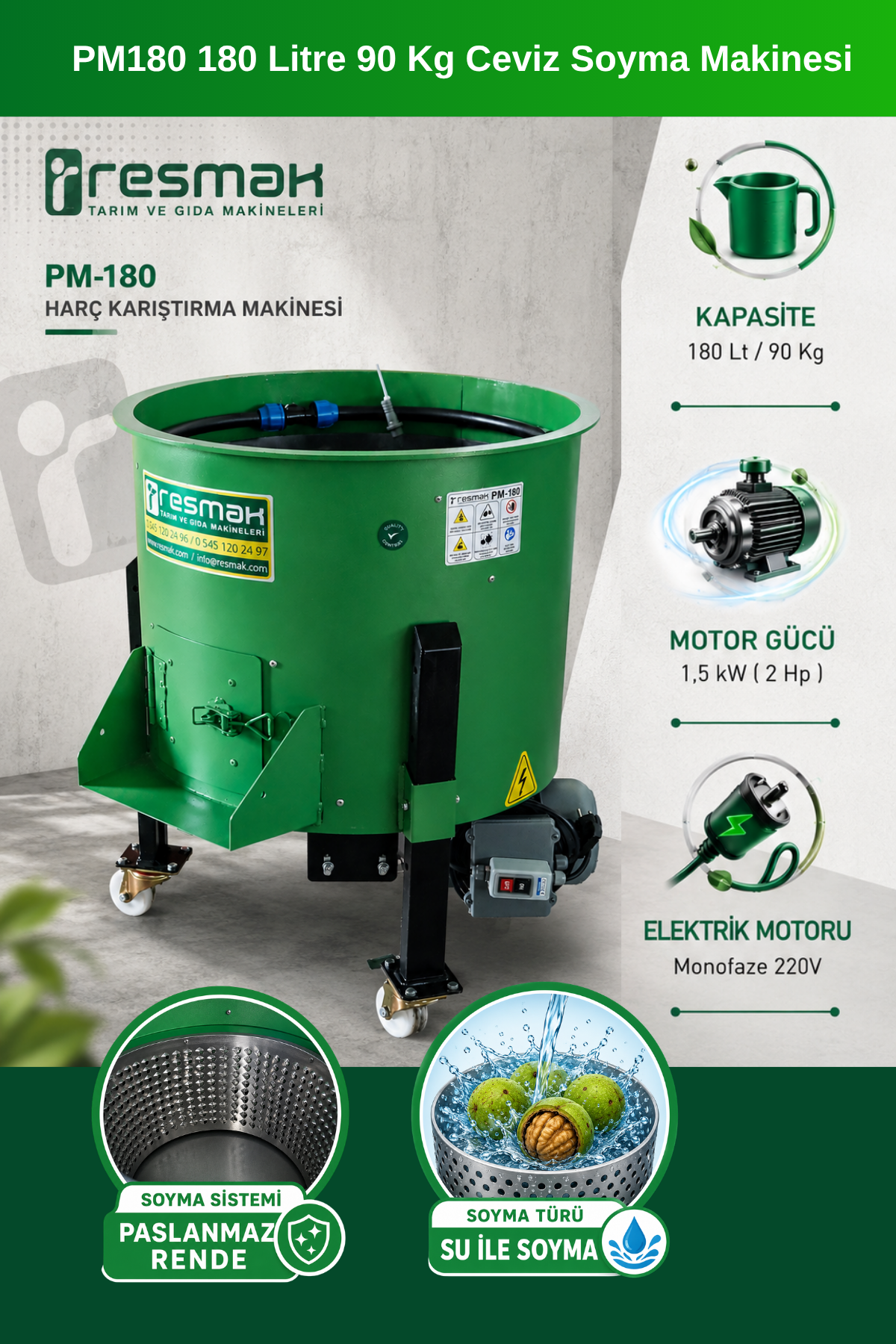 Resmak PM180 180 Litre 90 Kg Ceviz Soyma Makinesi