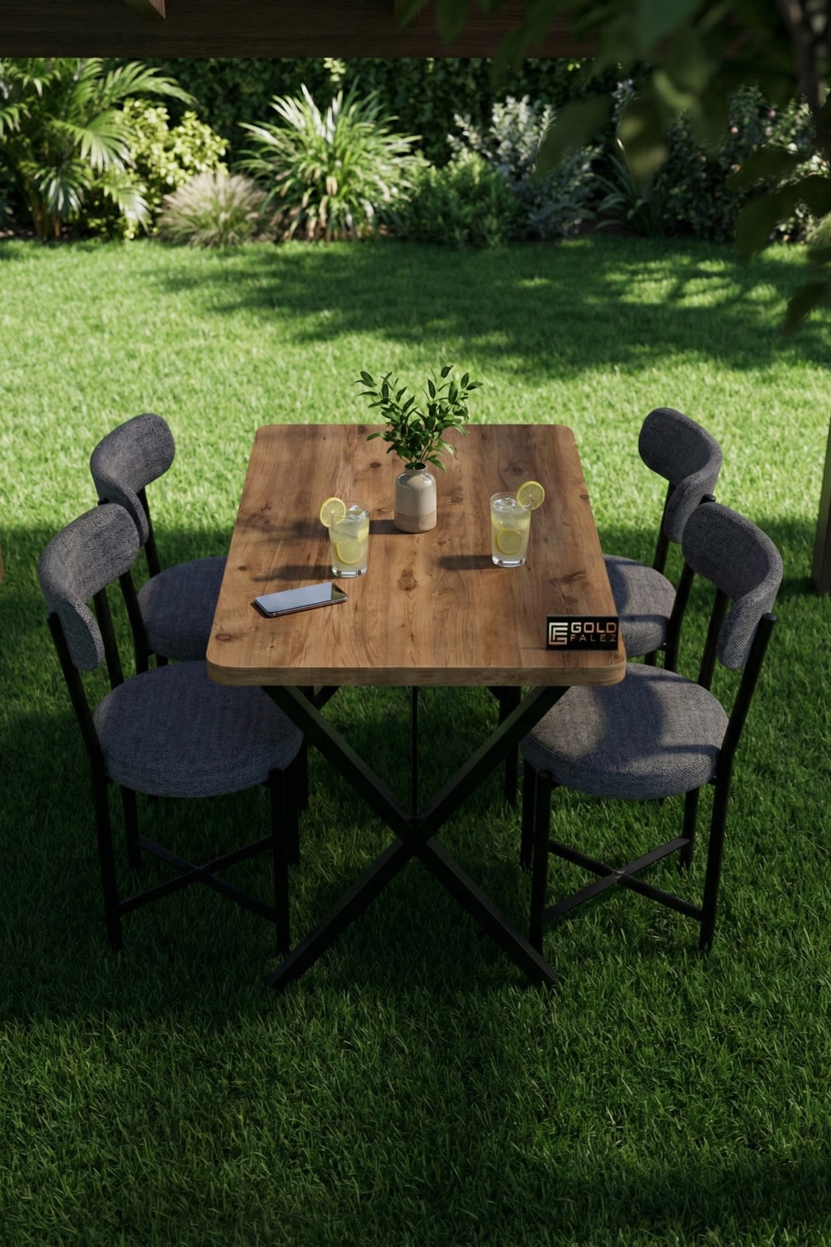 Reyo Falez Elma 110x70 cm Masa Takımı 4 Sandalyeli Modern Mutfak Balkon Kafe Yemek Masası Seti Atlantik Çam - Gri 9880
