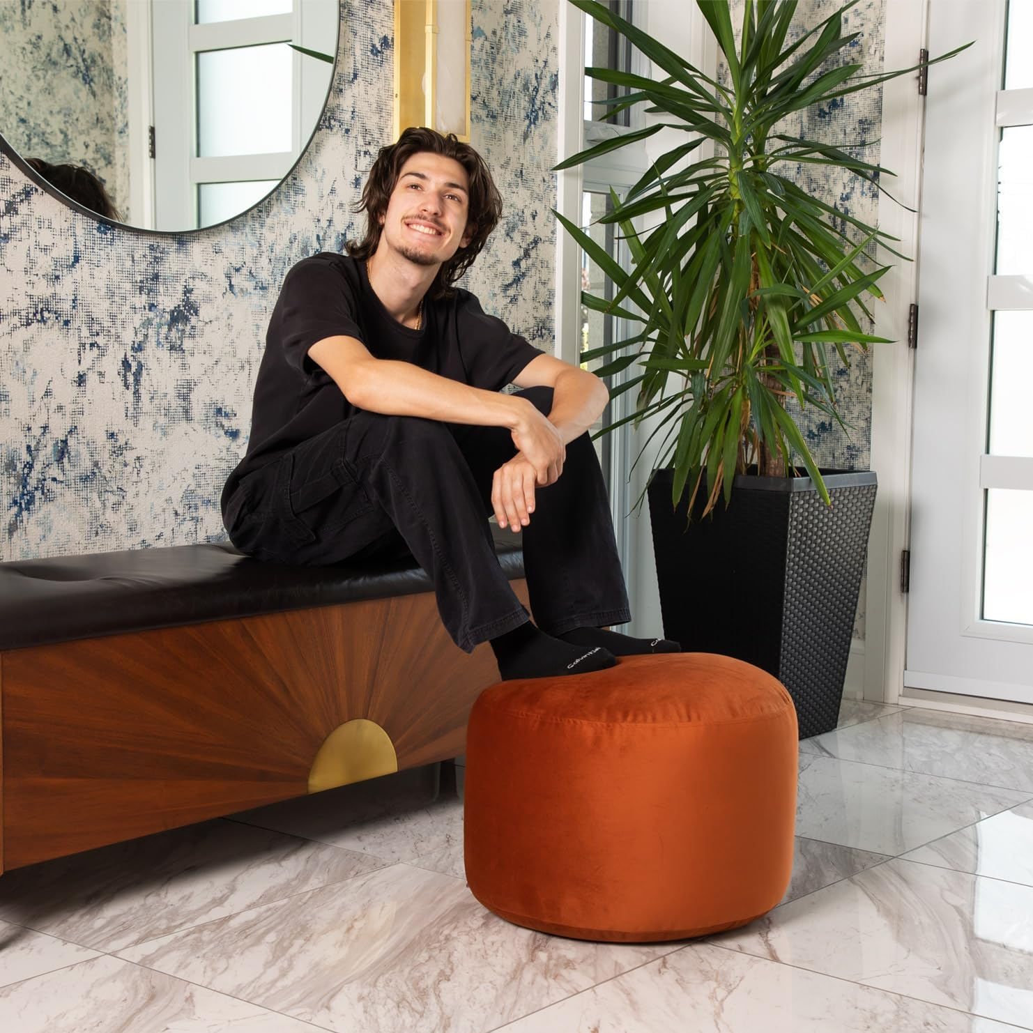 Rengev Rantos Yuvarlak Puf Turuncu