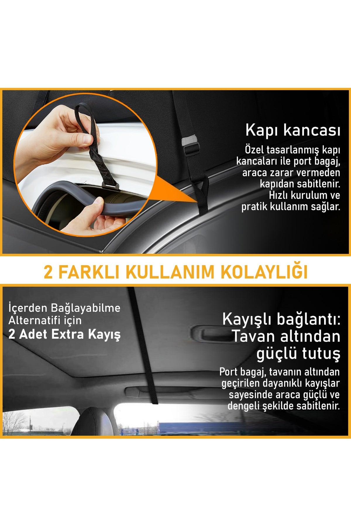 Haegs Araç Üstü Bagaj Çantası, Port Bagaj, Araç Üstü Tavan Çantası, Ağır Hizmet Tipi, Su Geçirmez, 570 L (130 x 102 x 43cm) Siyah - Turuncu
