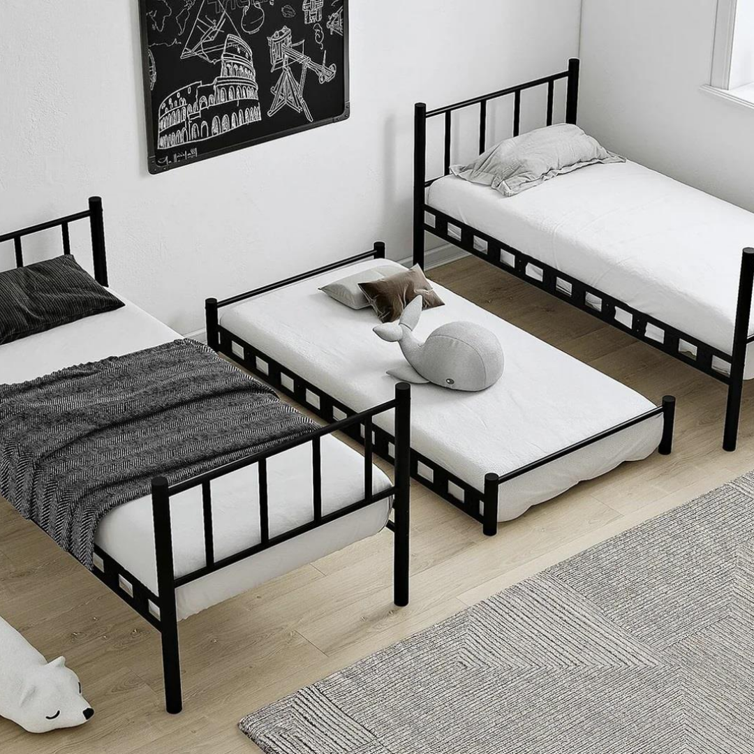 Reyo Zambak Yavrulu Genç Çocuk Odası Metal Siyah Ranza 90x190