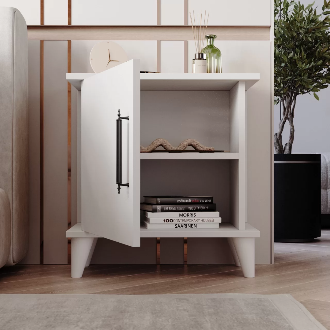 Enda Home Adela Raflı Modern Komodin Beyaz