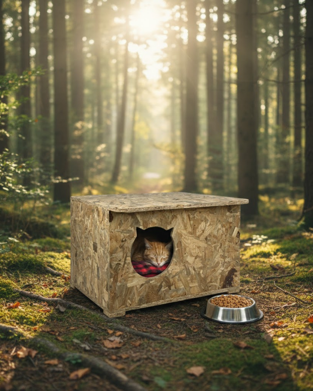 Melada Kedi Evi Dış Ortam Uygun Ahşap Kedi Evi OSB 60x45x40 cm MLD0CAT23