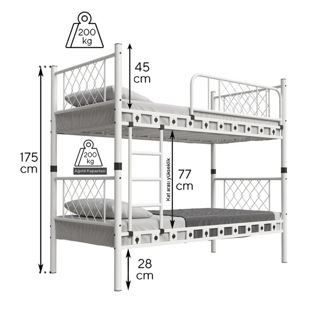 Reyo Melis Çift Katlı Metal Kahve Ranza ve Karyola 90x190