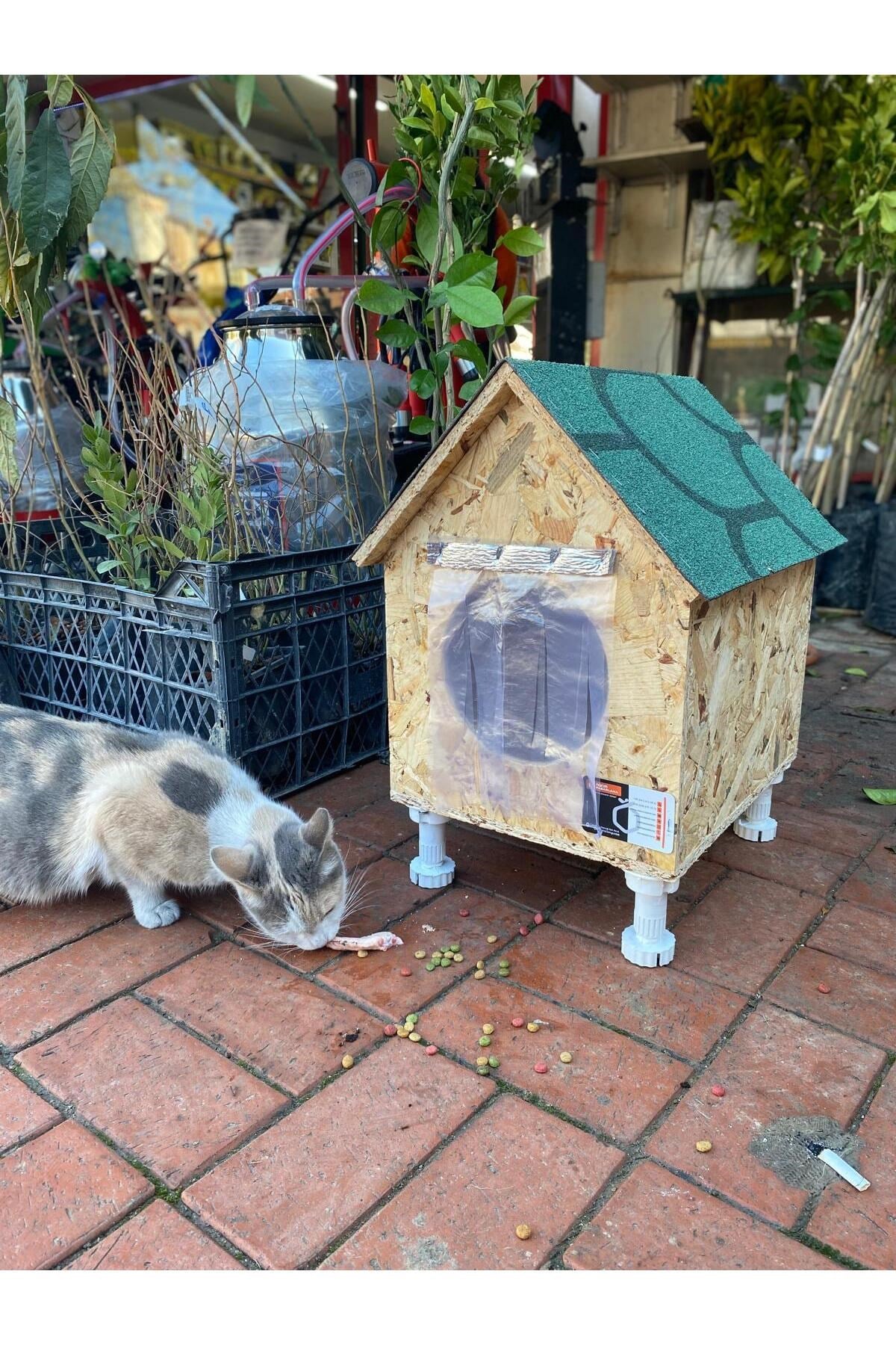Narım Kedi Evi, Yerden Yüksek Kedi Yuvası, Su ve Isı Yalıtımı İç ve Dış Mekan Kedi Barınağı   33x38x40cm - Monteli Teslimat
